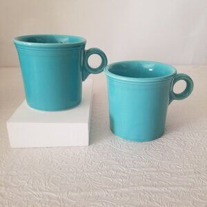 Set of 2 Vtg Turquoise Blue Homer Laughlin Fiesta Coffee Mug Cup O Ring Handle